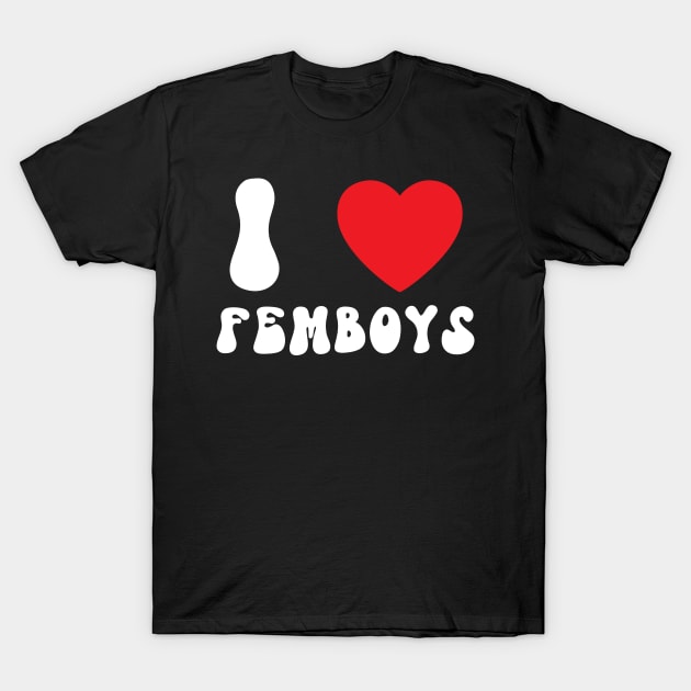 I Love Heart Femboys Yaoi Crossdressing Aesthetic T-Shirt by BobaPenguin